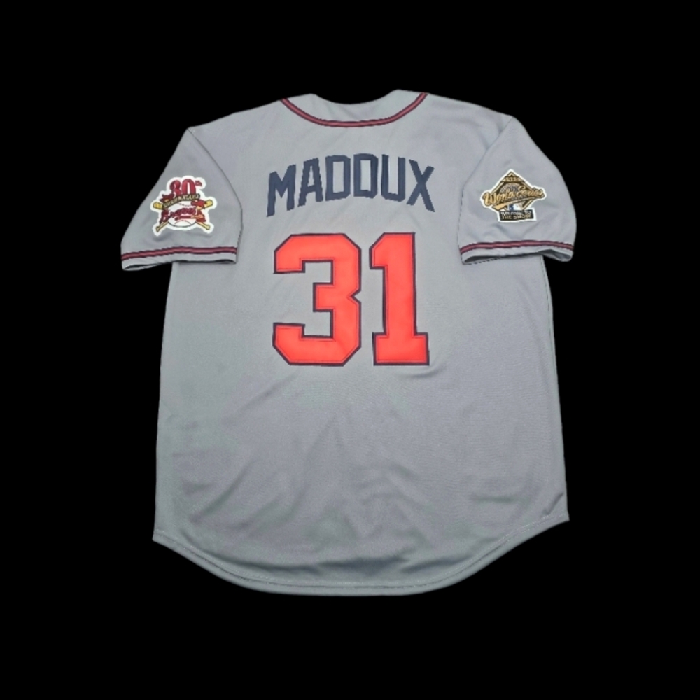 🆕️Greg Maddux Jersey Atlanta Braves 1995 World Series Throwback Gray Stitched🎁